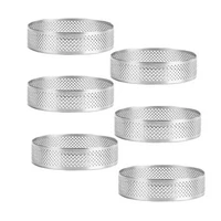 6 pcs mini tart ring stainless steel tartlet mold circle cutter pie ring heat resistant perforated cake mousse molds
