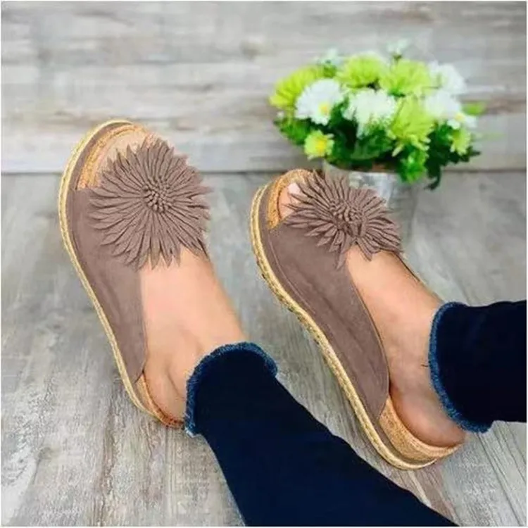 

Shoes Flower Flock House Slippers Platform Rubber Flip Flops Big Size Slides Low Hawaiian Hoof Heels Rome Scandals Basic Fabric