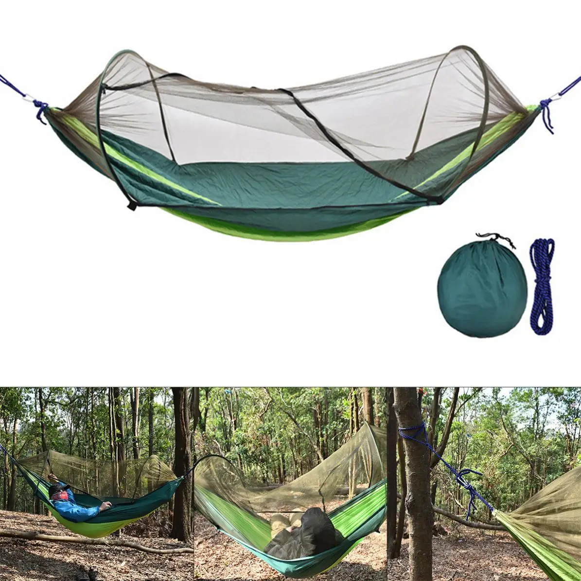 

1-2 Person Portable Outdoor Camping Hammock with Mosquito Net High Strength Parachute Fabric Hanging Bed Hunting Sleeping Swing
