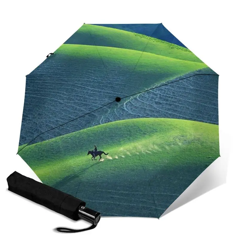 

Automatic Personal Folding Patio Umbrellas Custom Picture Printed Parasol Plain Hill and Horse Umbrellas for Rain
