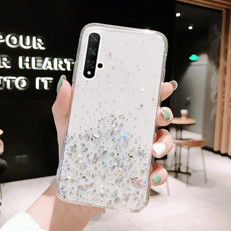 Auroras для huawei Nova 5T Блестящий блестящий чехол с блестками для Nova 5T прозрачный мягкий чехол со звездным небом полный Чехол со звездами и Луной - Цвет: Clear