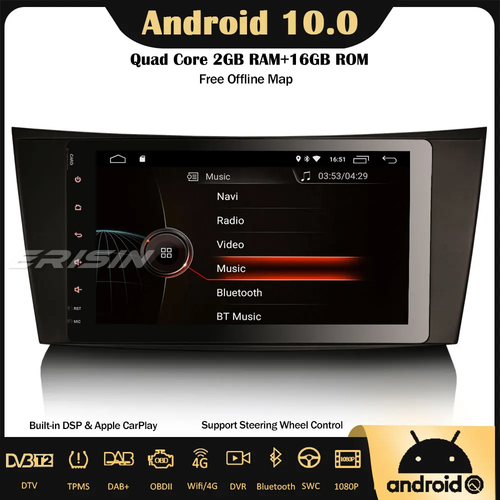 Erisin 4281 8 &quotAndroid 10 0 Автомагнитола GPS DAB + CarPlay Wifi 4G OBD для Mercedes Benz E/CLS/G Class W211 W219