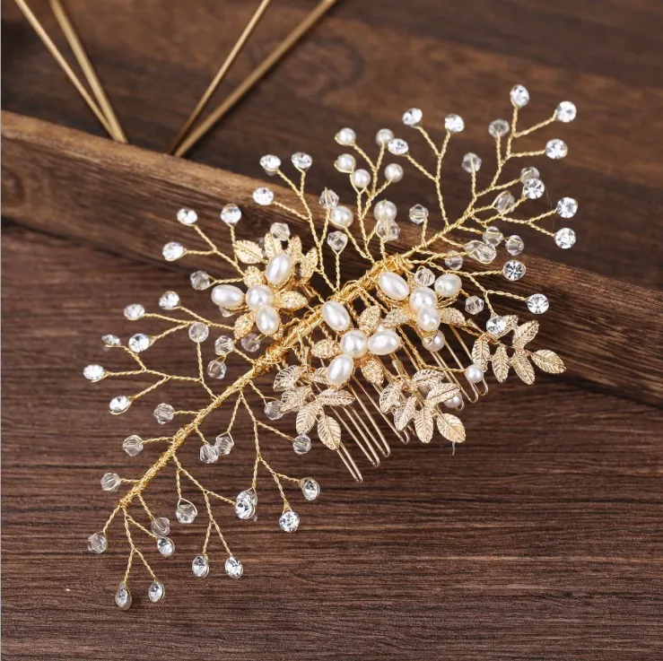 Золотая расческа для волос с цветочным узором невесты маленькие расшитые