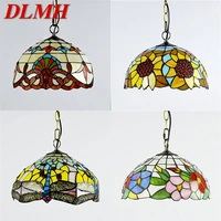 dlmh tiffany pendant light led lamp modern creative fixtures for home dining room decoration