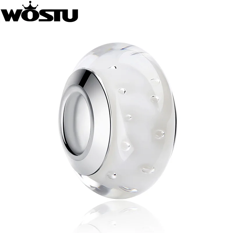

WOSTU Hot Sale White Murano Glass Beads Fit Original WST Silver Charm Bracelet Women Pendant DIY Fashion Jewelry Making SDP6361