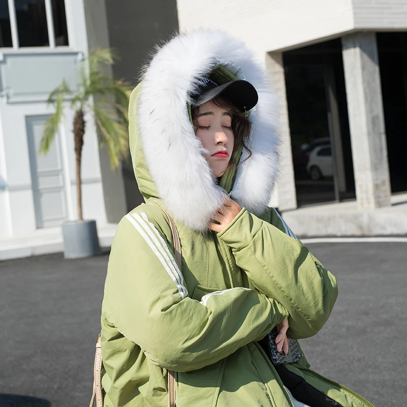 

Down Cotton Parka Coat Women 2021 New Long Winter Jacket Coats Female Fur Collar Hooded Cotton Jacket Winter Warm Padded Outwea