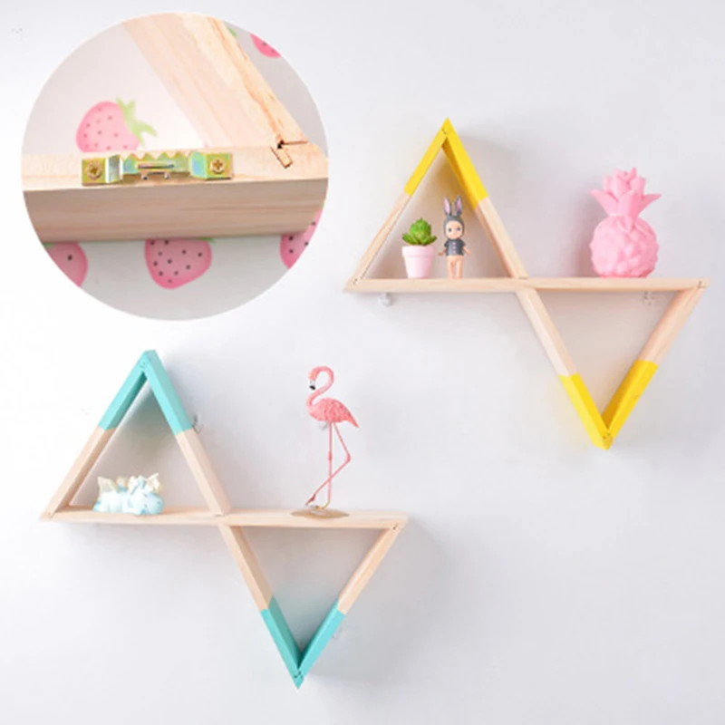 Wooden Triangular Funnel Wall Decorative Shelf Storage Rack Hanging Decorations Nursery Kids Baby Child Room Home Decor | Дом и сад