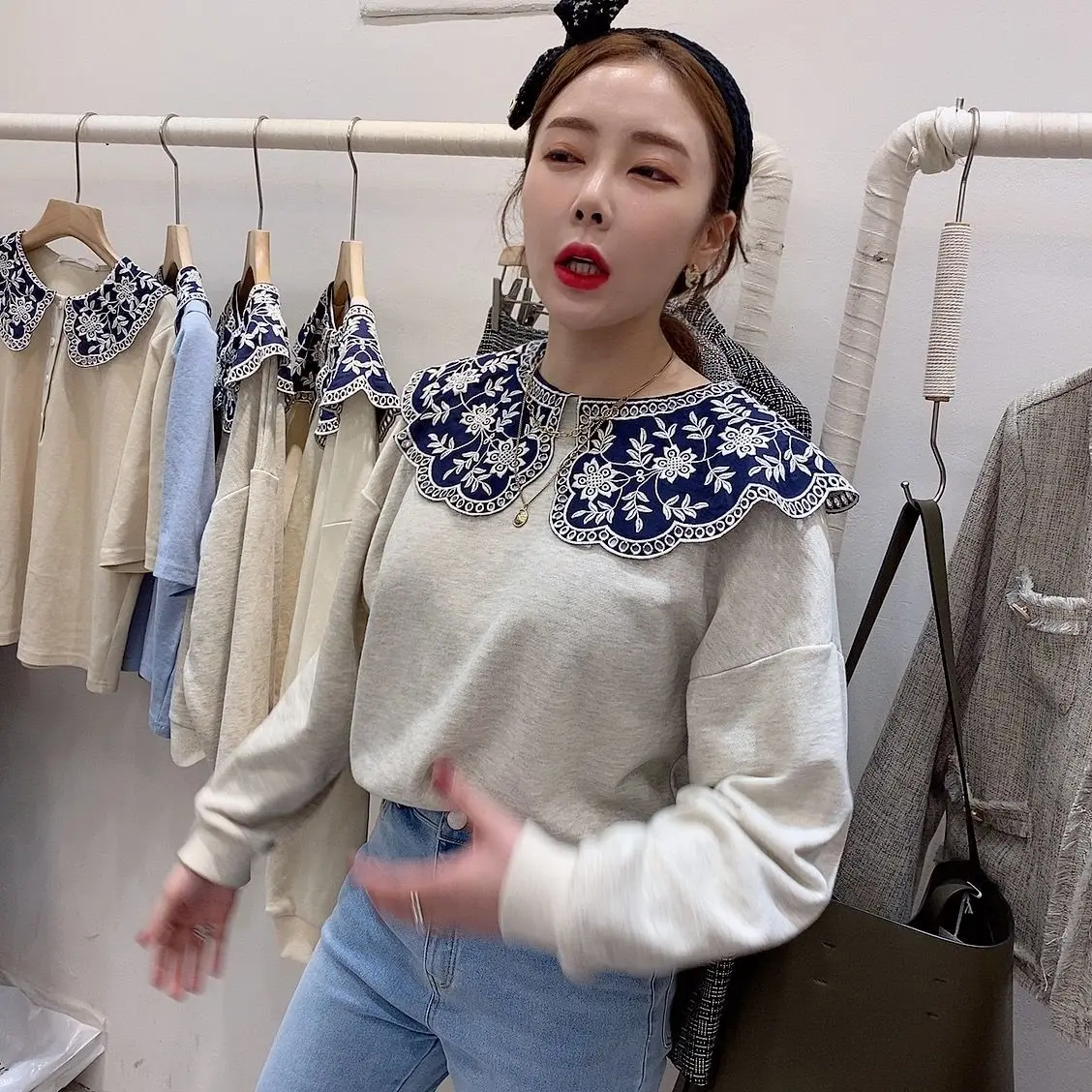 

Hoodies Embroidery Lace Collar Sweater for Women Loose Slim Fit Long Sleeve Top for Women Hoodies Sweatshirts Tops Sudaderas