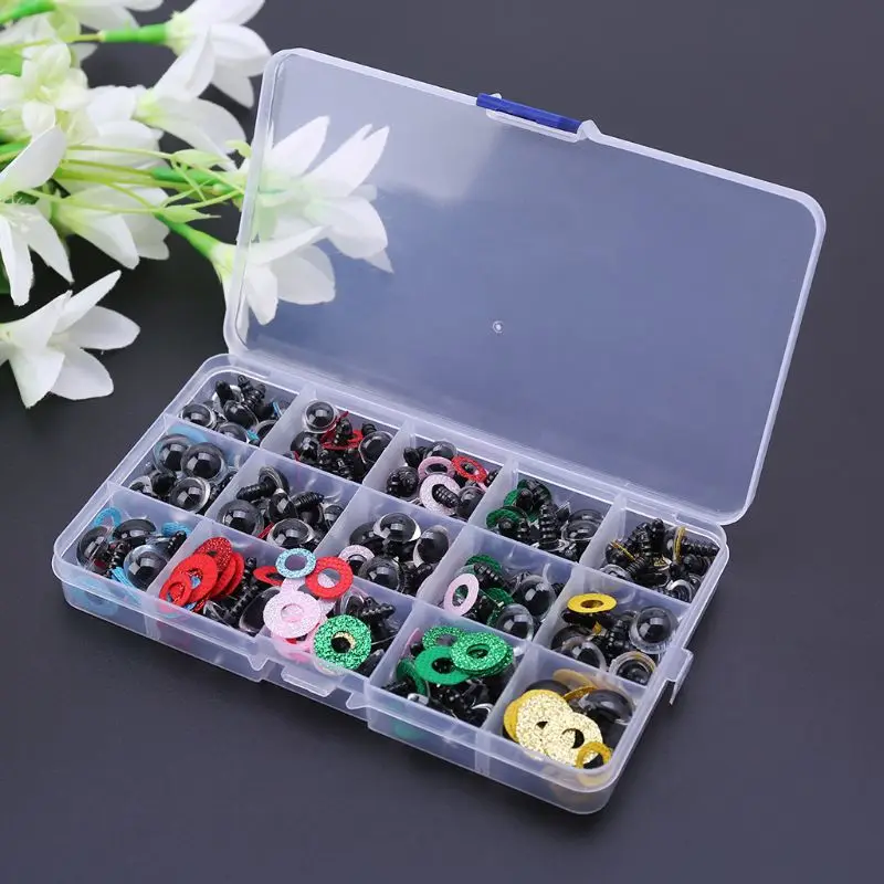 

150pcs/set 14mm Tiny Round Safety Eyes Plastic Glitter Toy with Washer for Bear Doll Puppet Making DIY