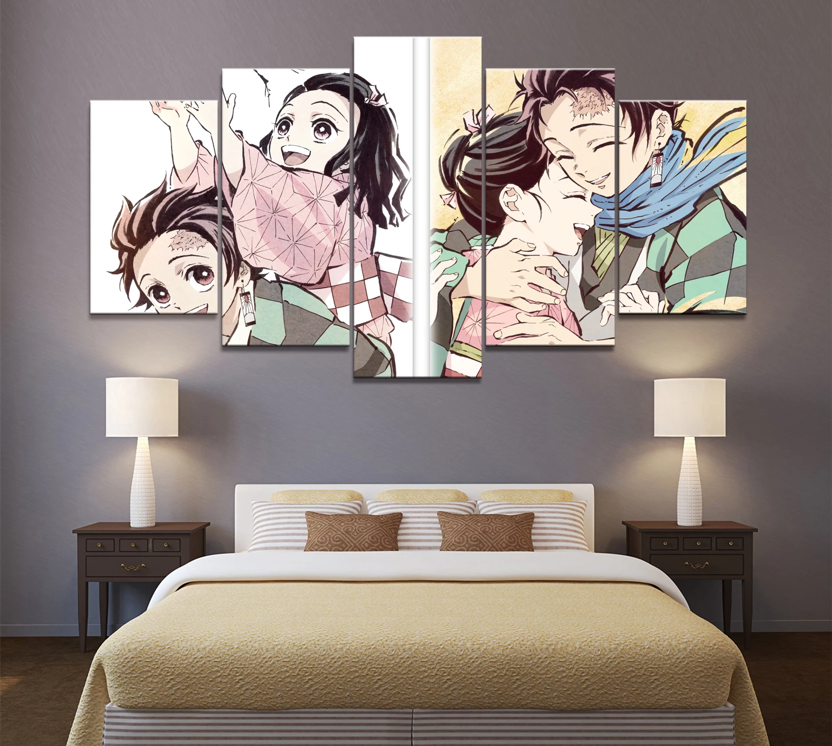 5 шт. HD аниме мальчик и девочка Настенная картина рассекающий демонов киметсу No