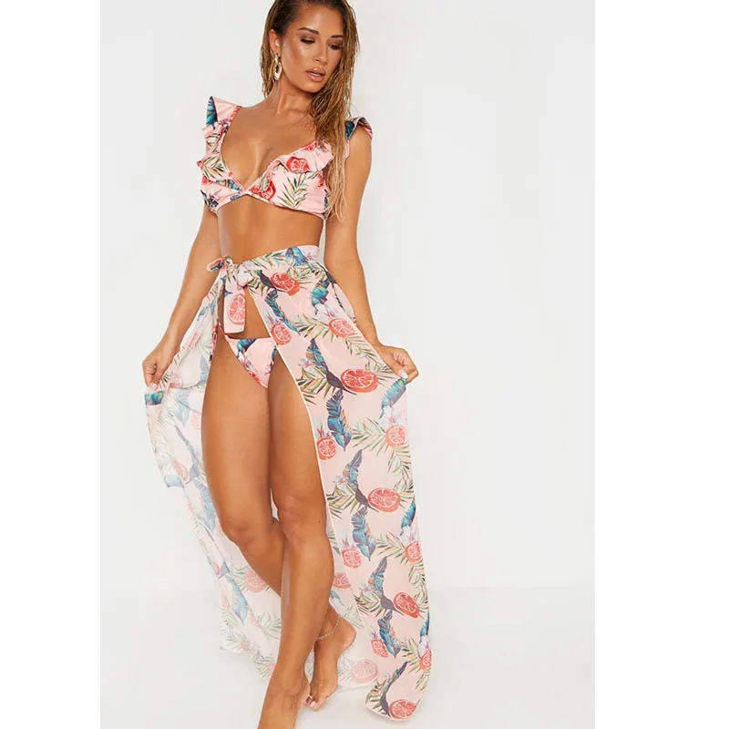 2021 женский купальник парео бикини с низкой талией пуш ап комплект рюшами