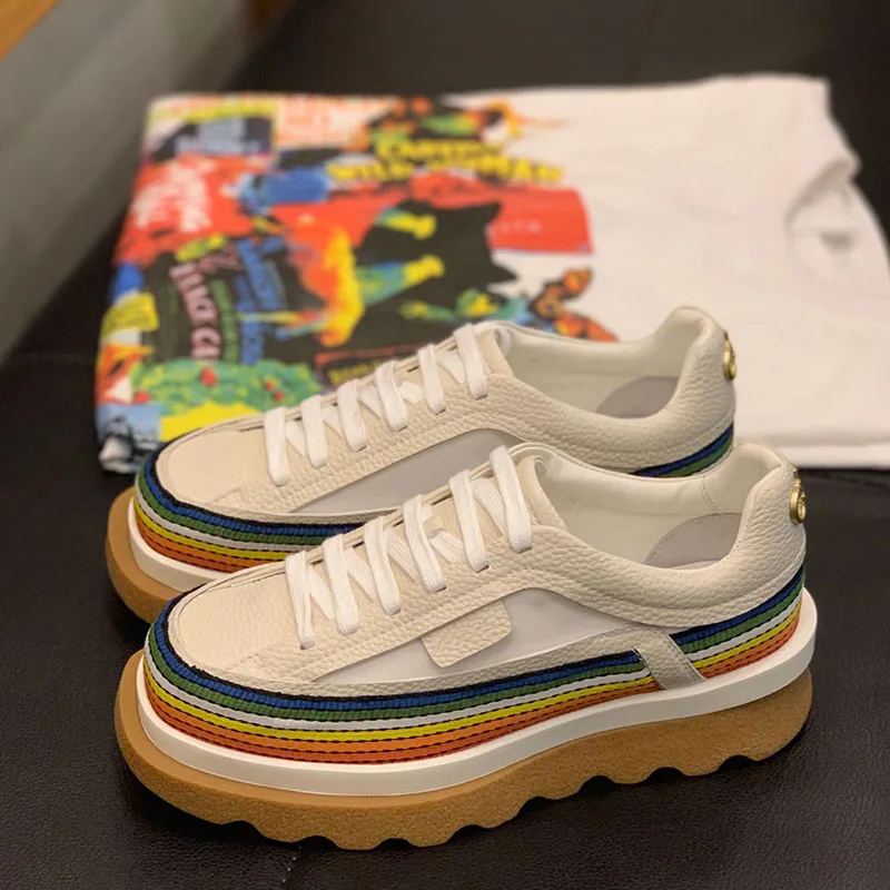 Осенняя обувь женские кроссовки на плоской платформе со шнуровкой цвет белый