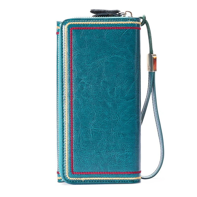 

Rfid Wallet Women Multi-Card Slots Women Clutch Cow Leather Wallets Vintage Women Zipper Hasp Purses Strap Money Purse for Lady