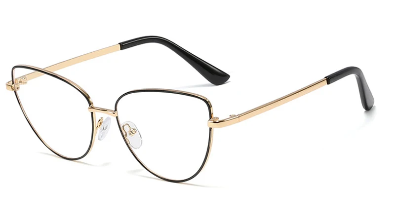 gold black frame Peekaboo Ретро Металлические очки оправа кошачий глаз женские золотые черные прозрачные линзы треугольные оптические очки Женские аксессуары - Цвет оправы: gold black frame