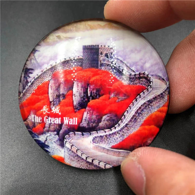 The Great Wall Decorative Magnets Chinese Panda Cute Qingming Shanghe Tu Creative Circle Crystal Fridge Magnet Souvenir | Дом и сад