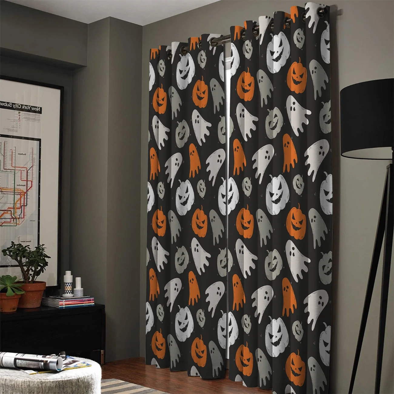 В стиле Хэллоуин привидения и тыквы оконные занавески подзор окна шторы темные