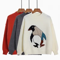 cashmere pullover sweaters women autumn winter thick loose knitwear kawaii penguin pattern jacquard knitted jumper female tops