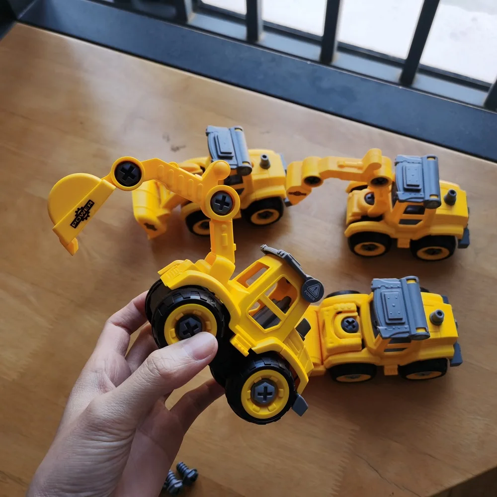 

Diy 4 Piece Children's Truck Excavator Separate Screw Toys Children's Education Assembly Project Car Toys Vehicle Tools for Kid