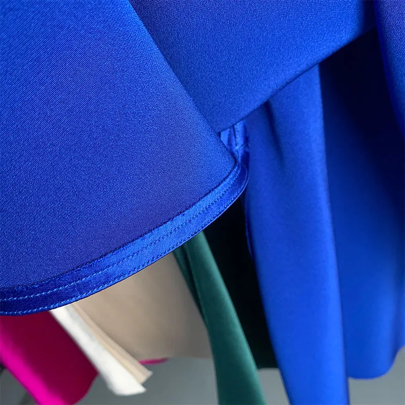 

Silk Acetate Fabric Solid Women High Waisted Summer Long Skirt New Pop Style 2021 Elegant Ladies Office Skirts Spring