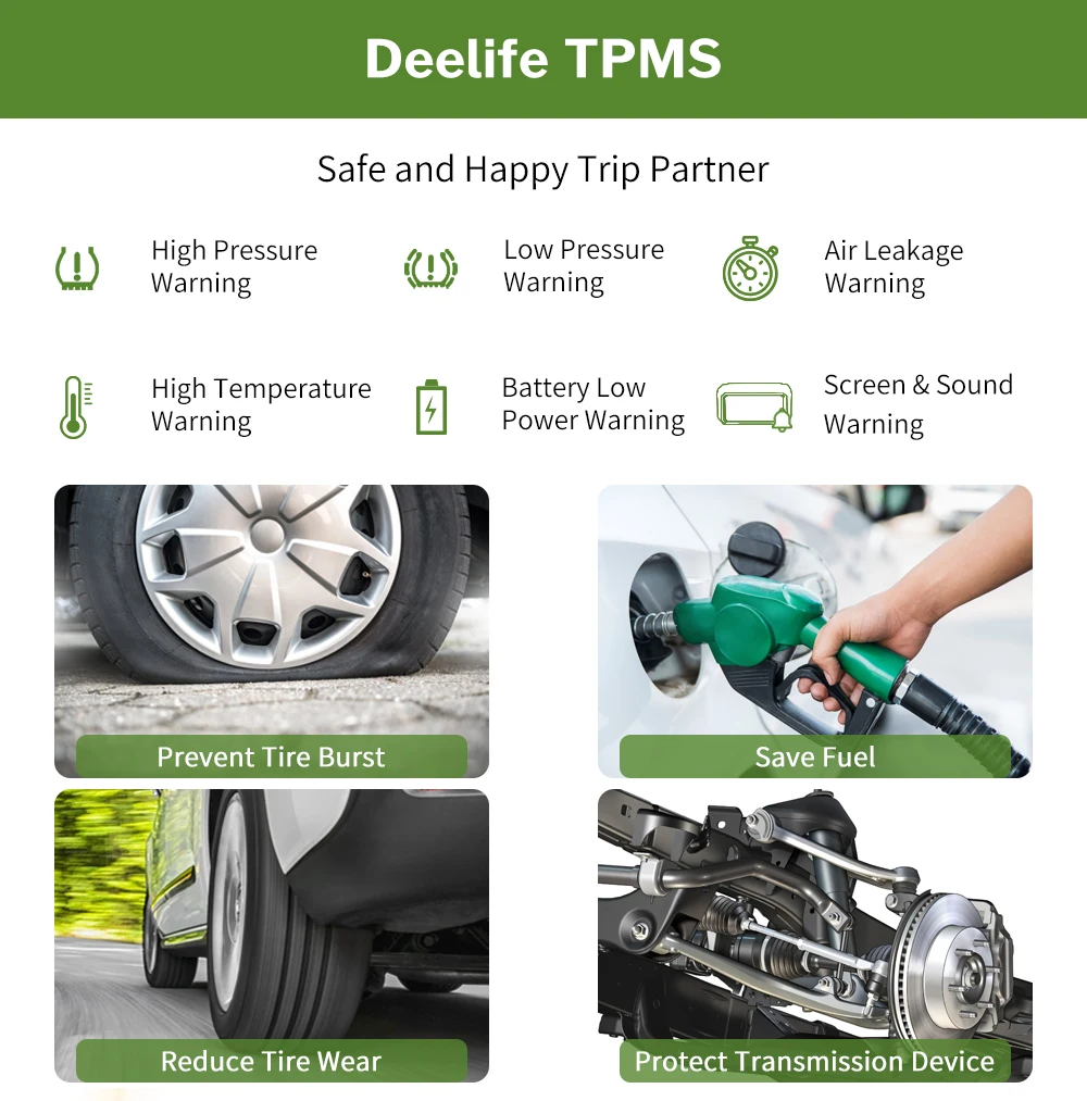 Deelife TPMS система контроля давления в шинах сигнализация солнечный автомобиль 4 колеса внутренний внешний датчик давления в шинах Smart TMPS контроль