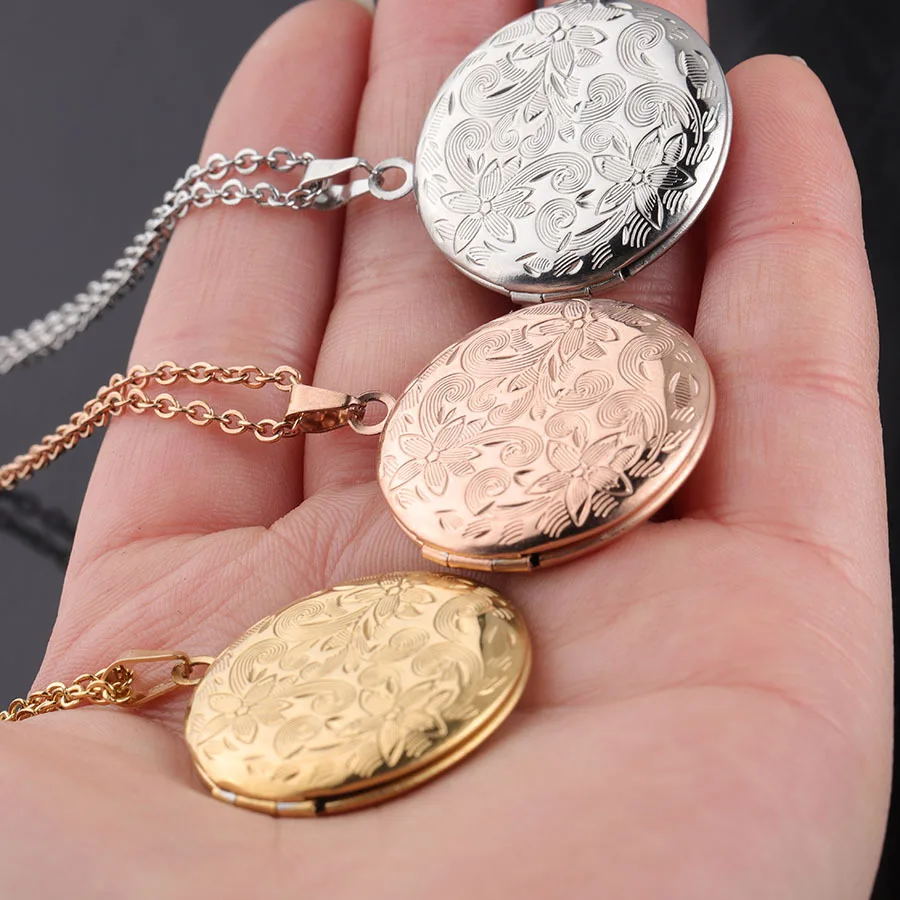 

12Pcs/lot Mirror Stainless Steel Retro Pattern Photo Box Necklace DIY Photo Frame Necklace