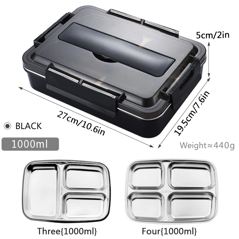 Ланч бокс с отделениями Портативный из нержавеющей стали для детей ложкой и