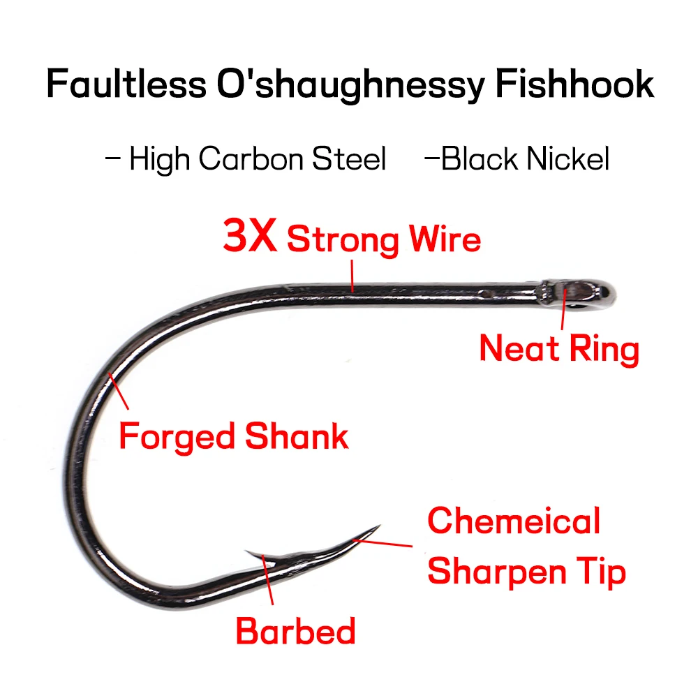 Elllv 100PCS 3X Faultless O'shaughnessy Fishing Hook Chemeical Tip Barbed Fish Hooks for Freshwater Saltwater #4 - 10/0 | Спорт и