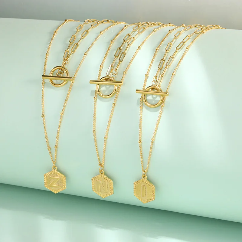 

Модные квадратные ожерелья с инициалом для женщин и мужчин, Пряжка из нержавеющей стали с застежкой-переключателем, буква A-Z, толстая цепочк...