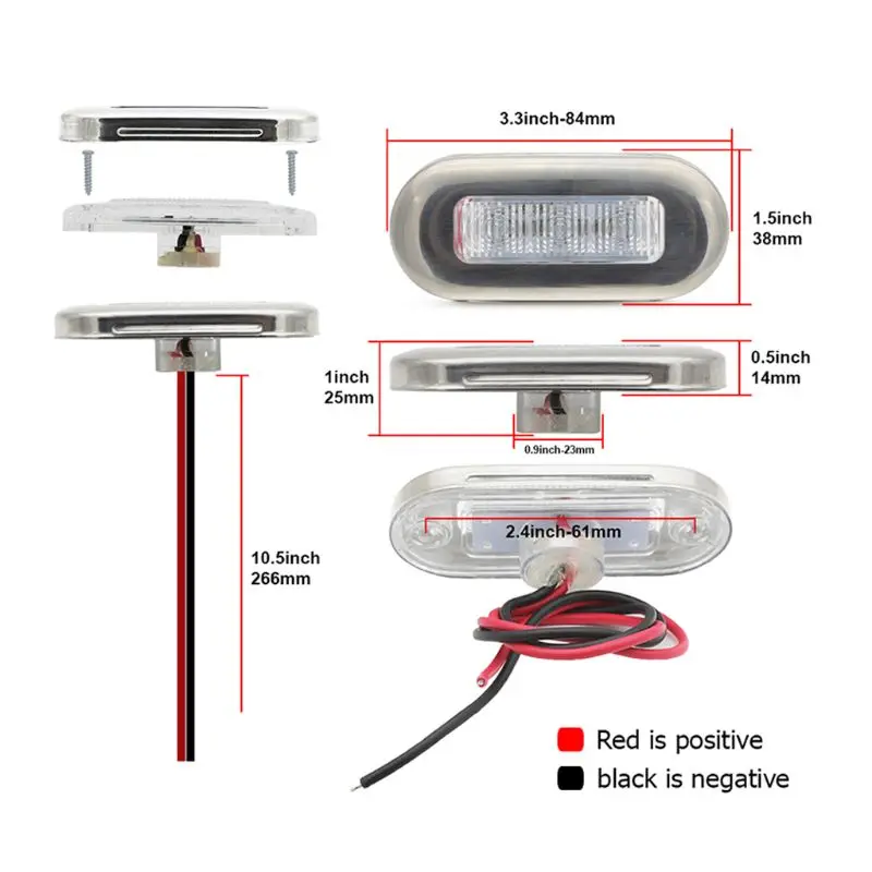 

4x3 LED 12VDC Boat Stair Deck Side Marker Light Courtesy Lights Indicator Turn Signal Lighting Marine Boat Accessory Taillights