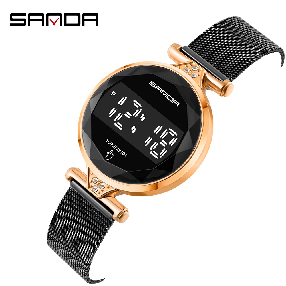 

Sanda Brand Women Watches Fashion Touch Screen Digital Mesh Steel Watch Waterproof Wristwatches Female Clock Relogio FemininoT