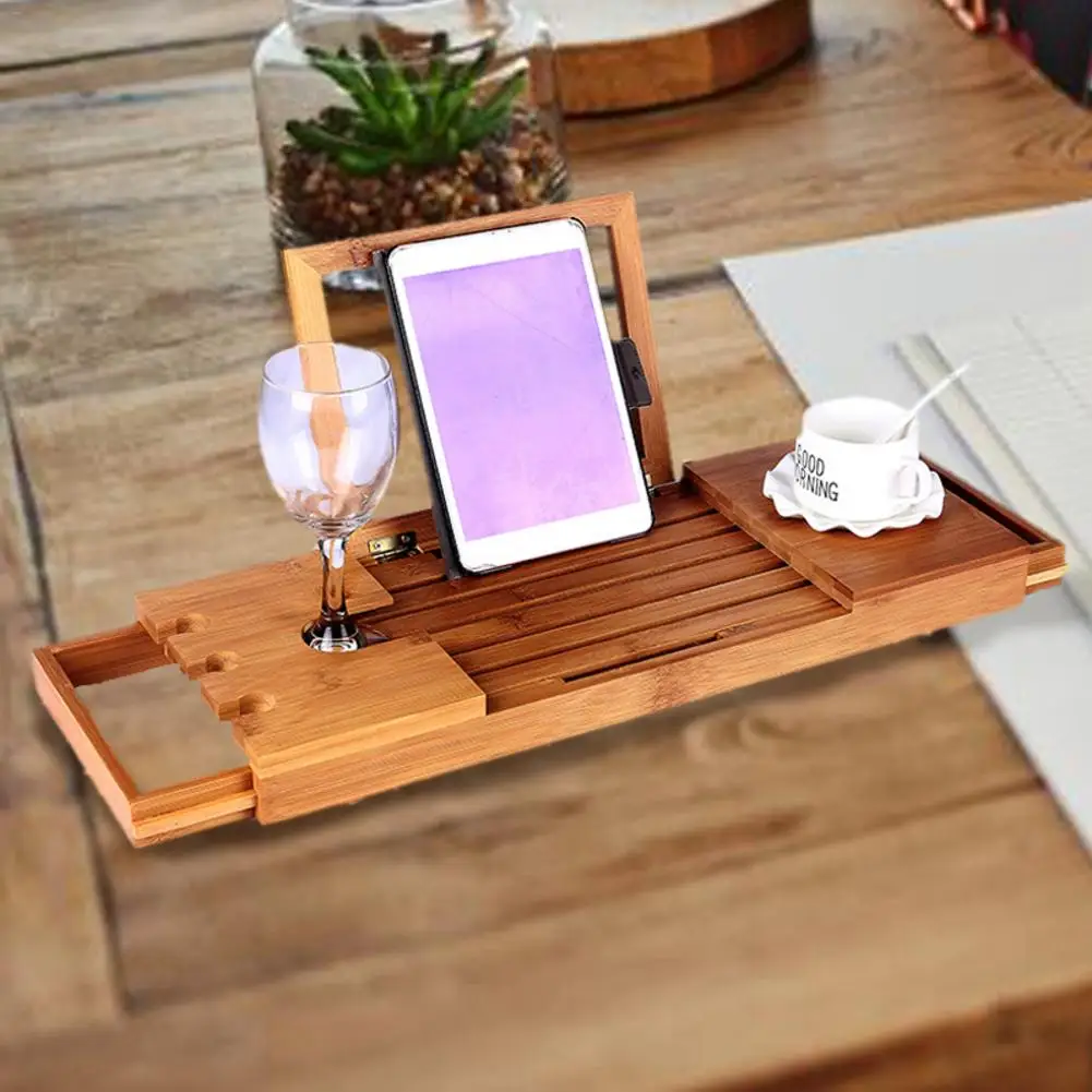 Многофункциональный бамбуковый поднос для ванны выдвижная практичная полка