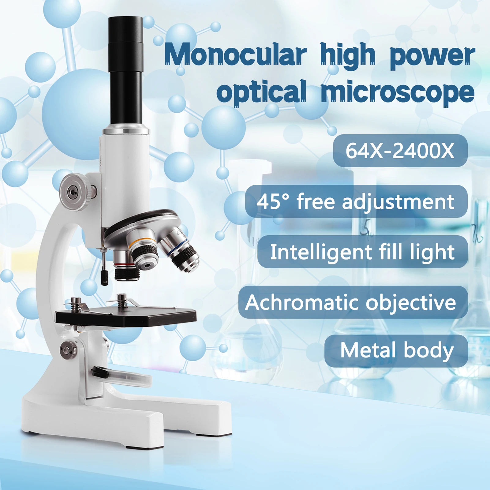 Монокулярный оптический микроскоп meiku 64X-2400X, микроскоп для начальной школы, детский научный экспериментальный преподавание биологии микроскоп - изображение