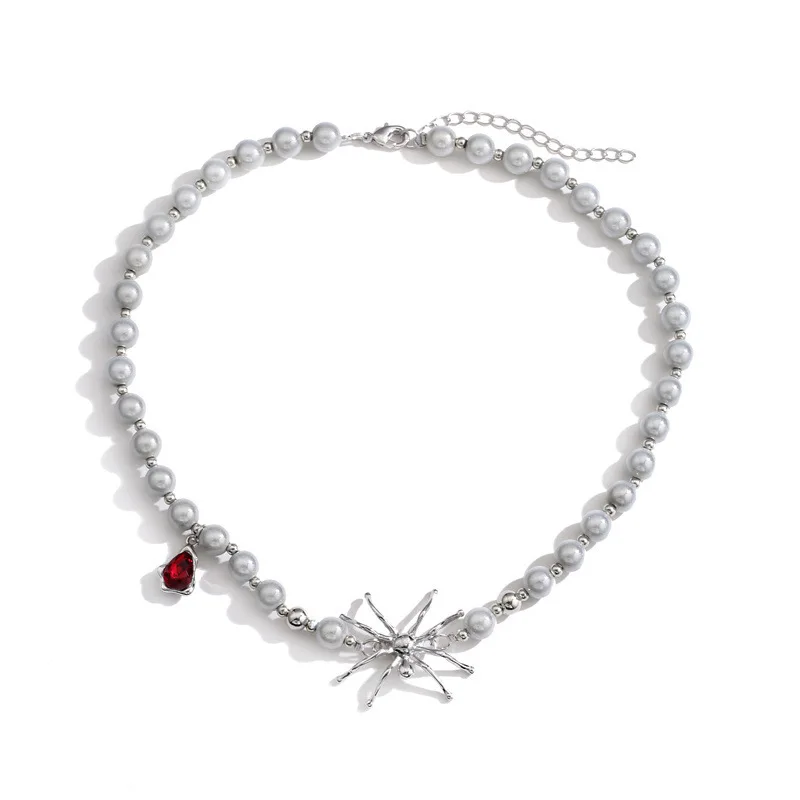 Trendy Animal Necklaces Womens Vintage Neck Chain Reflective Pearl Strand Spider Ruby Alloy Chokers Jewelry for Girls | Украшения и