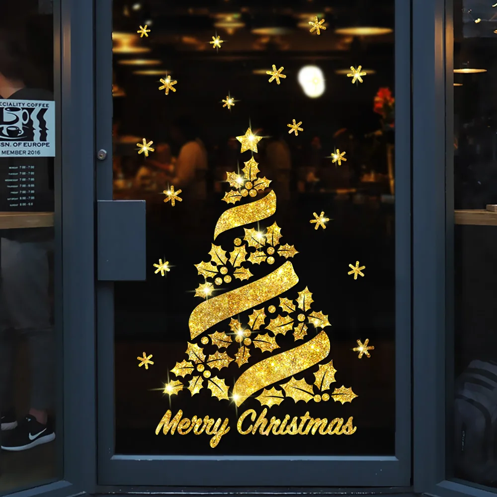 

2022 Christmas Wishing Tree Wall Stickers New Year Stickers Shop Window Glass Cute DIY Pattern Christmas Decoration Film