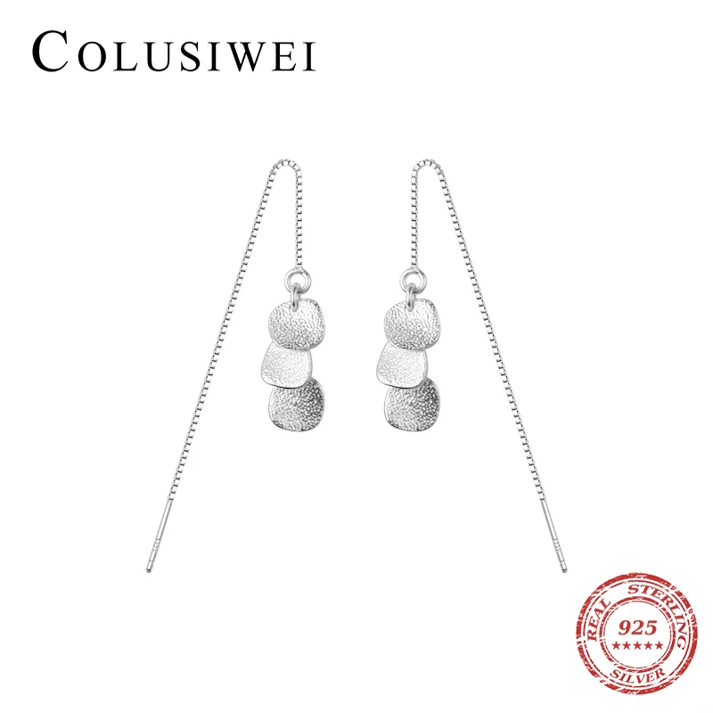 

Colusiwei Authentic 925 Sterling Silver Frosted Geometric Oval Sequins Drop Earring for Women Ear Chain Fine Jewelry 2020 Year