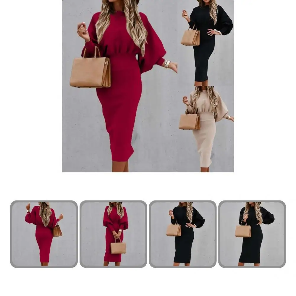 

Party Dress Charming High Waist Crew Neck Solid Color Elegant Bodycorn Dress for Daily Wear Bodycorn Dress Office Dress
