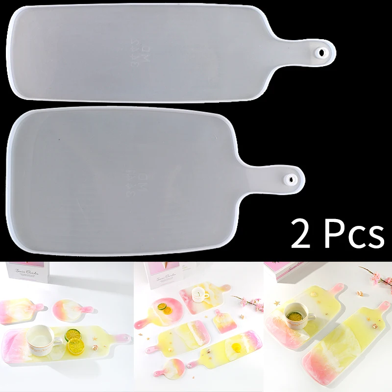 2 Pcs Handle Tray Set Molde Silicona Resina Cutting Board Molds Coaster DIY Epoxy Silicone Resin Mold For Home Desk Craft Tools