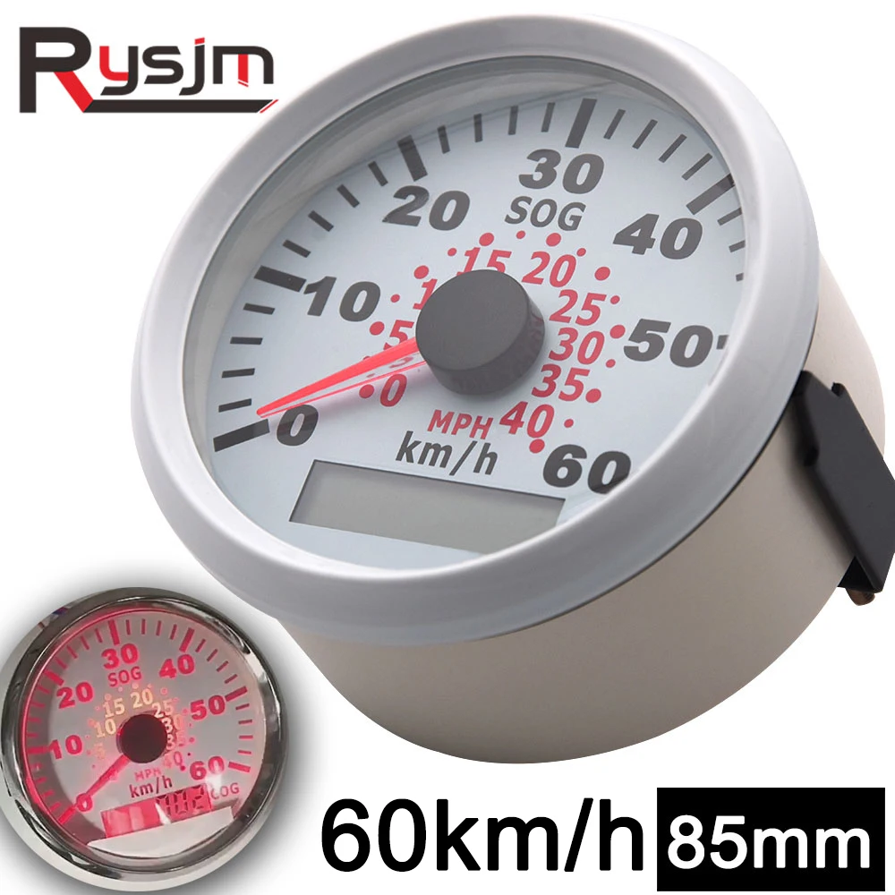 

85mm GPS Speedometer for Motorcycle Car Marine Boat ATV 0-40 MPH 0-60 Km/h Odometer Speed Gauge Red 9-32V Waterproof Universal