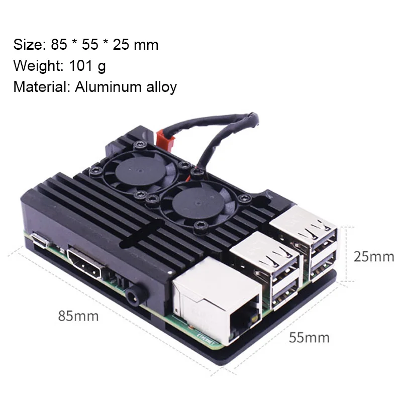 Raspberry Pi 4 Алюминиевый металлический чехол Raspberry Pi 3 Алюминиевый Чехол Коробка с двойным вентилятором теплоотвод для Raspberry Pi 4 3 Модель B 3B Plus