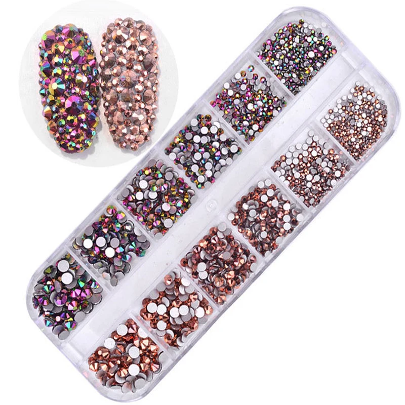 

12 boxes / set of AB crystal rhinestone diamond gem 3D glitter nail art decoration beauty stickers gold party decorations