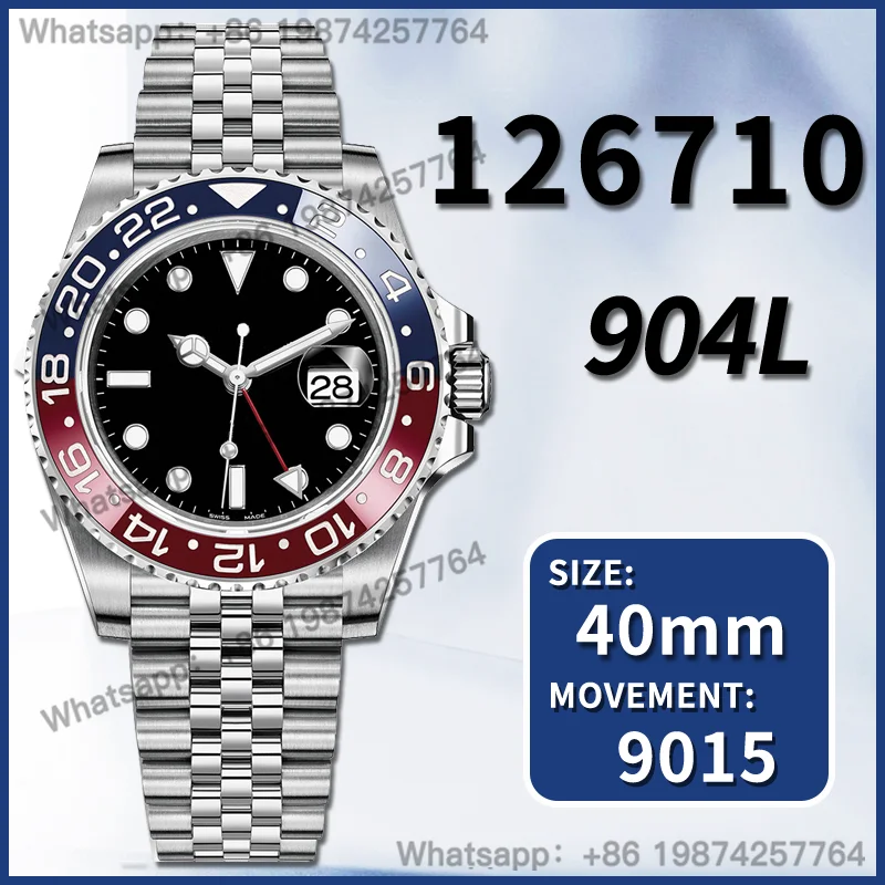 Мужские автоматические механические Роскошные Брендовые Часы 40 мм GMT Master II 126710 BLRO