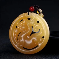 minicarved doublesided handcarved brave china traditional craftsmanship pendant natural yellow dragon jade necklace jewelry