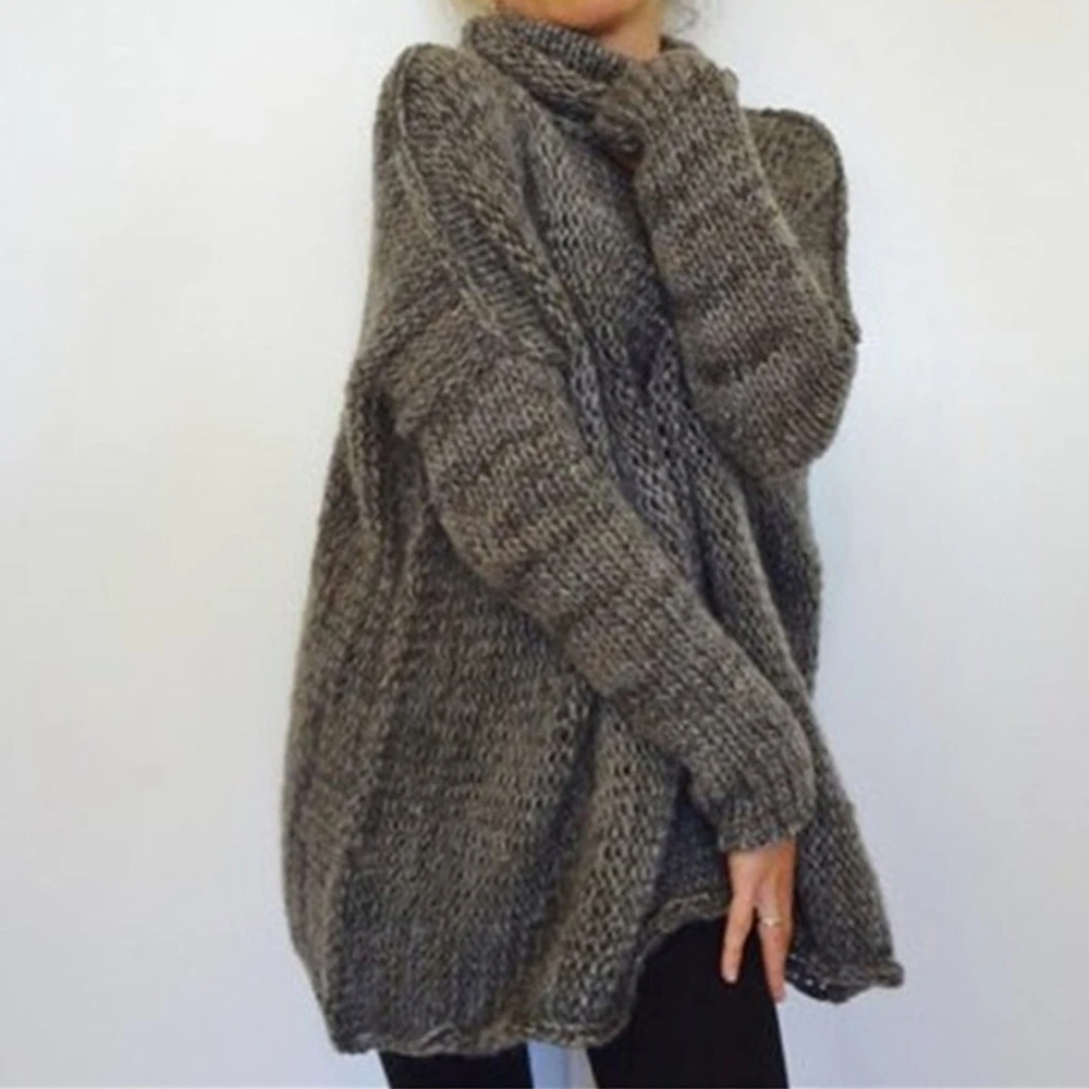 Womens Turtleneck Sweater Autumn Witer Long Sleeve Chunky Knit Pullover Loose Irregular Sweaters Female Solid Jumper Tops D30 | Женская