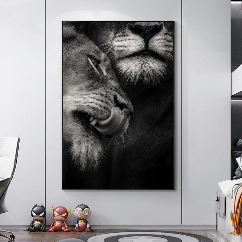 

African Wild Black and White Lover Lions Canvas Paintings on The Wall Art Posters and Prints Animals Art Pictures Home Decor