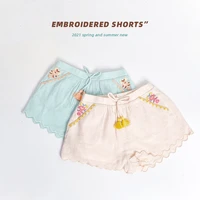 2021 summer new baby girls embroidery shorts kids children short pants toddler cotton linen trousers clothes girls boys pp pants