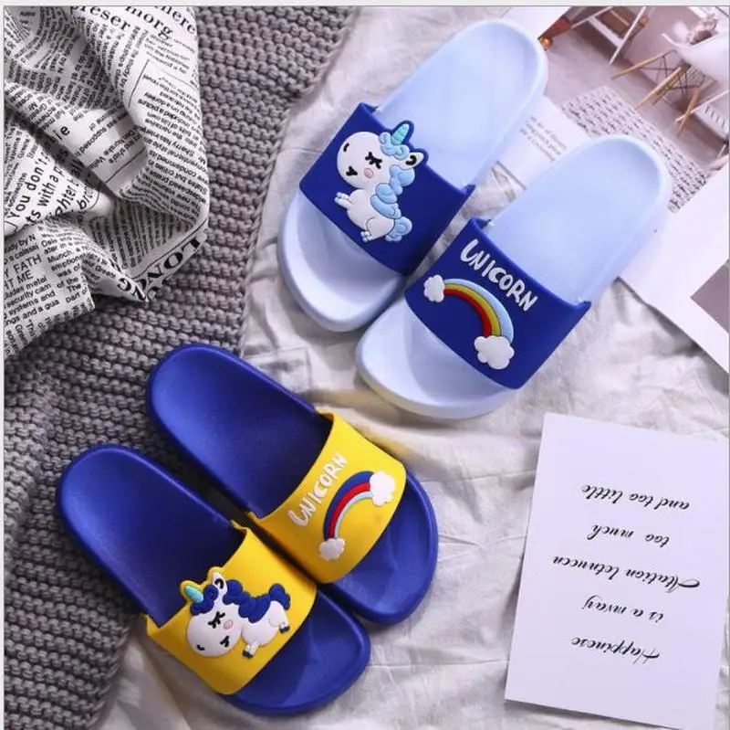 Тапочки с радужным единорогом для мальчиков и девочек Летняя детская пляжная