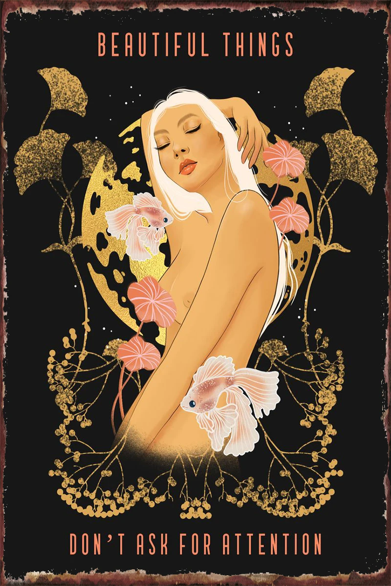 

Оловянная табличка в стиле ретро с изображением женщины из природы