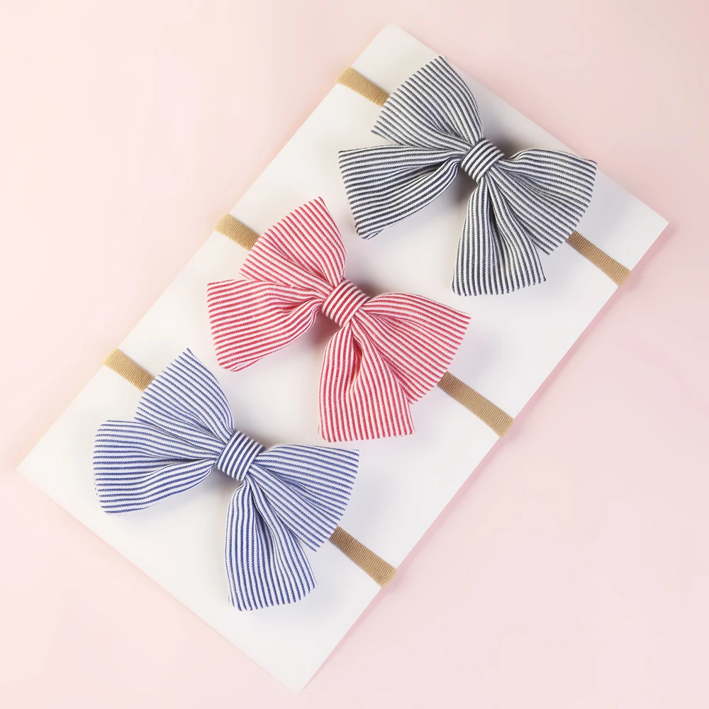 5 шт./лот хлопковые повязки ручной работы с бантиком полосатые эластичные