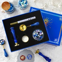 sealing wax set blue gift box 180pcs octagon wax beads stamp maker stamping for diy invitation card wedding post envelope decor
