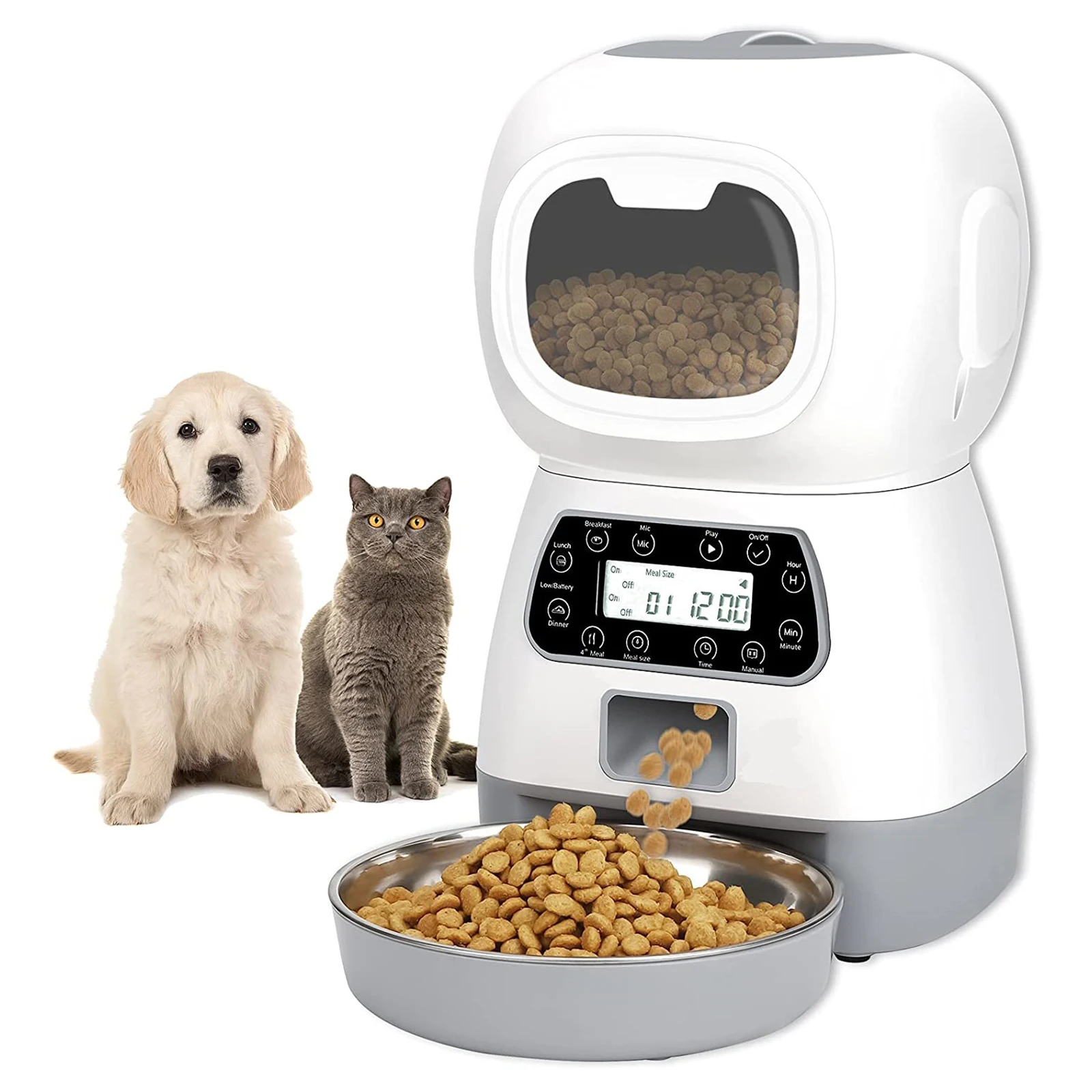 

Automatic Cat Feeder Food Dispenser Bowl with Portion Control W/ Recording 4 Meals per Day for Dog Kitten Feeding Supplies